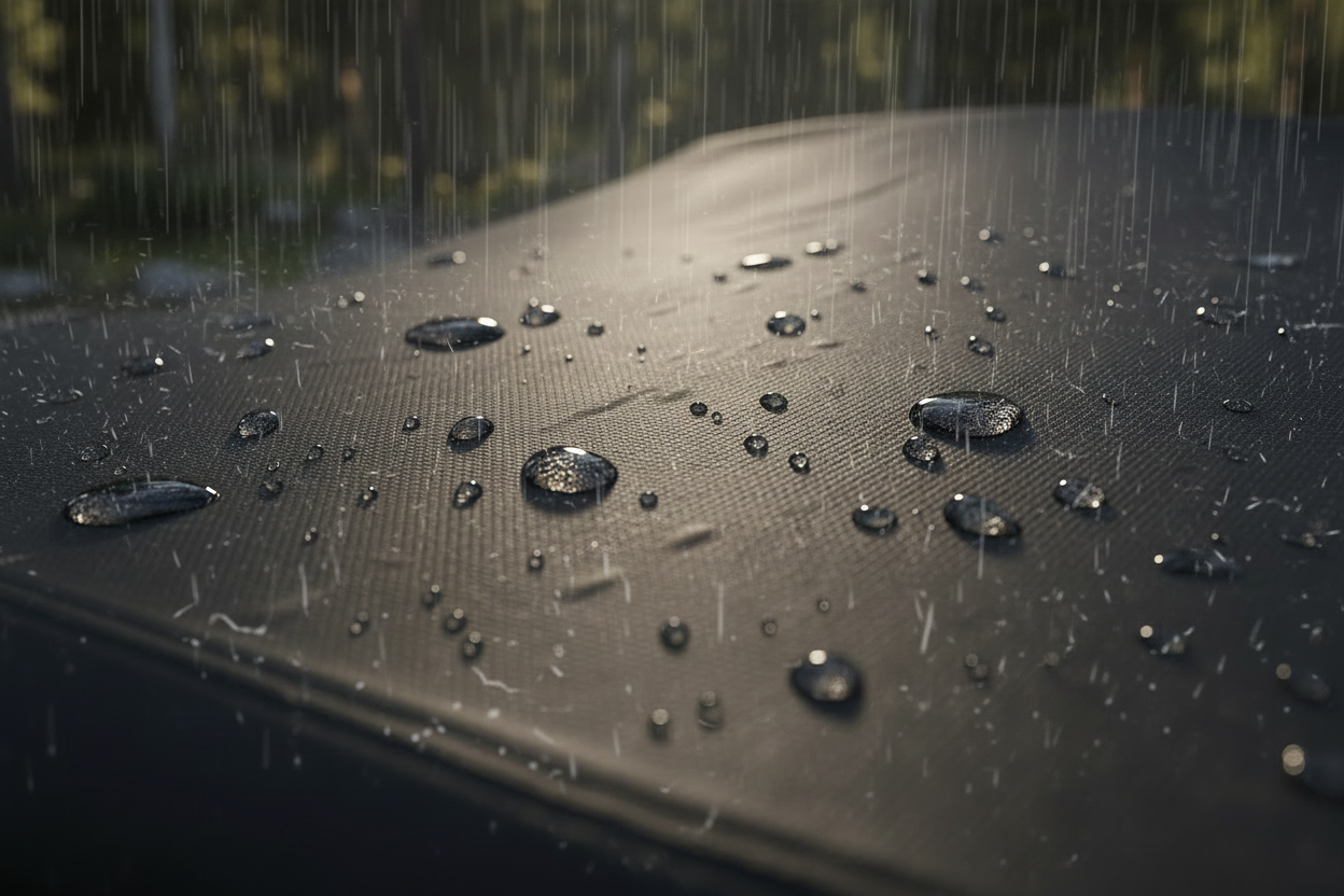 Zoom techo carpa lluvia realista